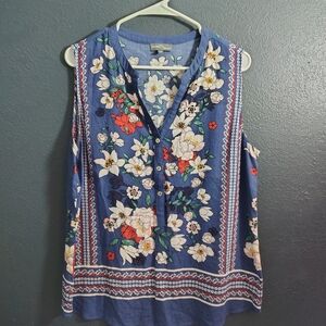 Market & Spruce Floral Button-Down Blouse - Blue and Red